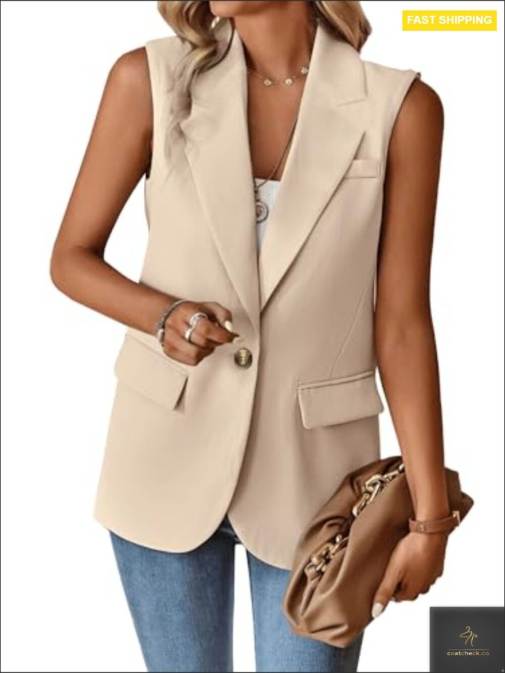 Sleeveless Blazer Vest Business Casual Work Jacket Trendy Office Outfit Regular - Picture 4 of 5